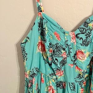 Torrid Teal Floral Sundress, Size 1X